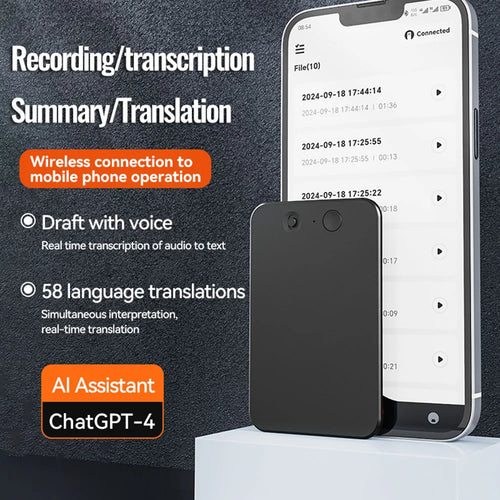 AI voice recorder, meeting transcription device, smart recorder with translation, GPT4 voice recorder, real time translate recorder, interview recorder AI